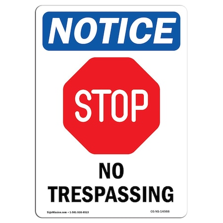 Signmission OSHA Sign, 14" H, 10" W, Aluminum, No Trespassing Sign With Symbol, Portrait, 1014-V-14988 OS-NS-A-1014-V-14988
